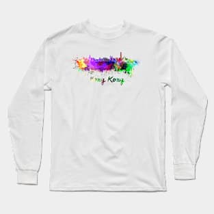 Hong Kong skyline in watercolor Long Sleeve T-Shirt